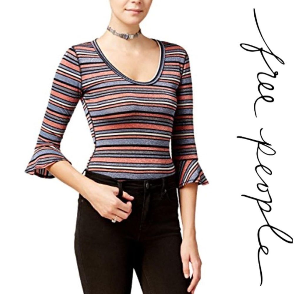 Free People Fitted Striped Shimmer Top